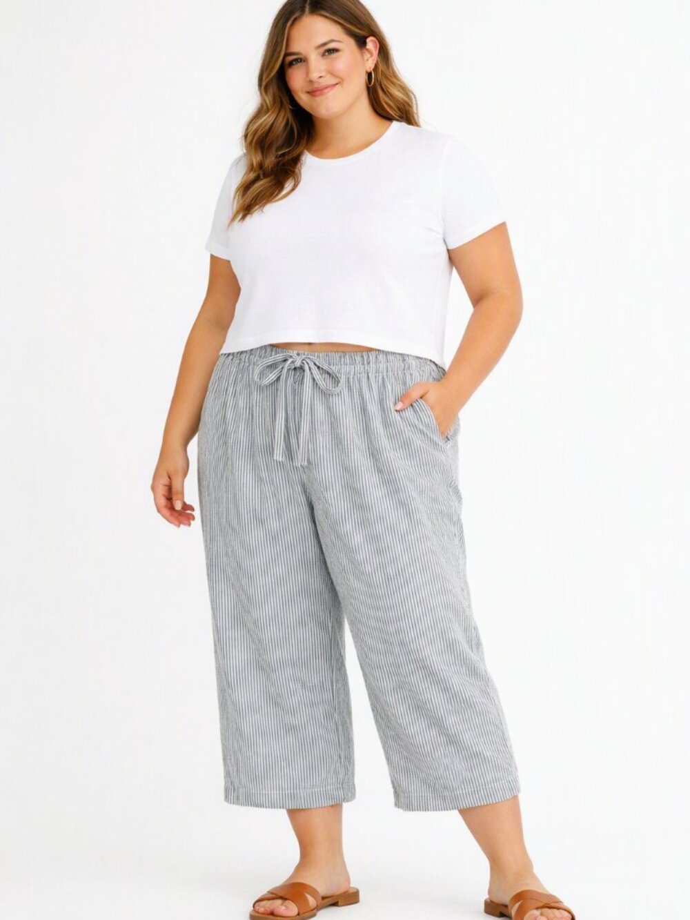 Time and Tru Black and White Pinstripe Wide-Leg Pants